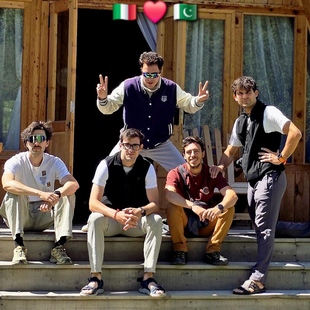 Italian guests at a Madaklasht cabin